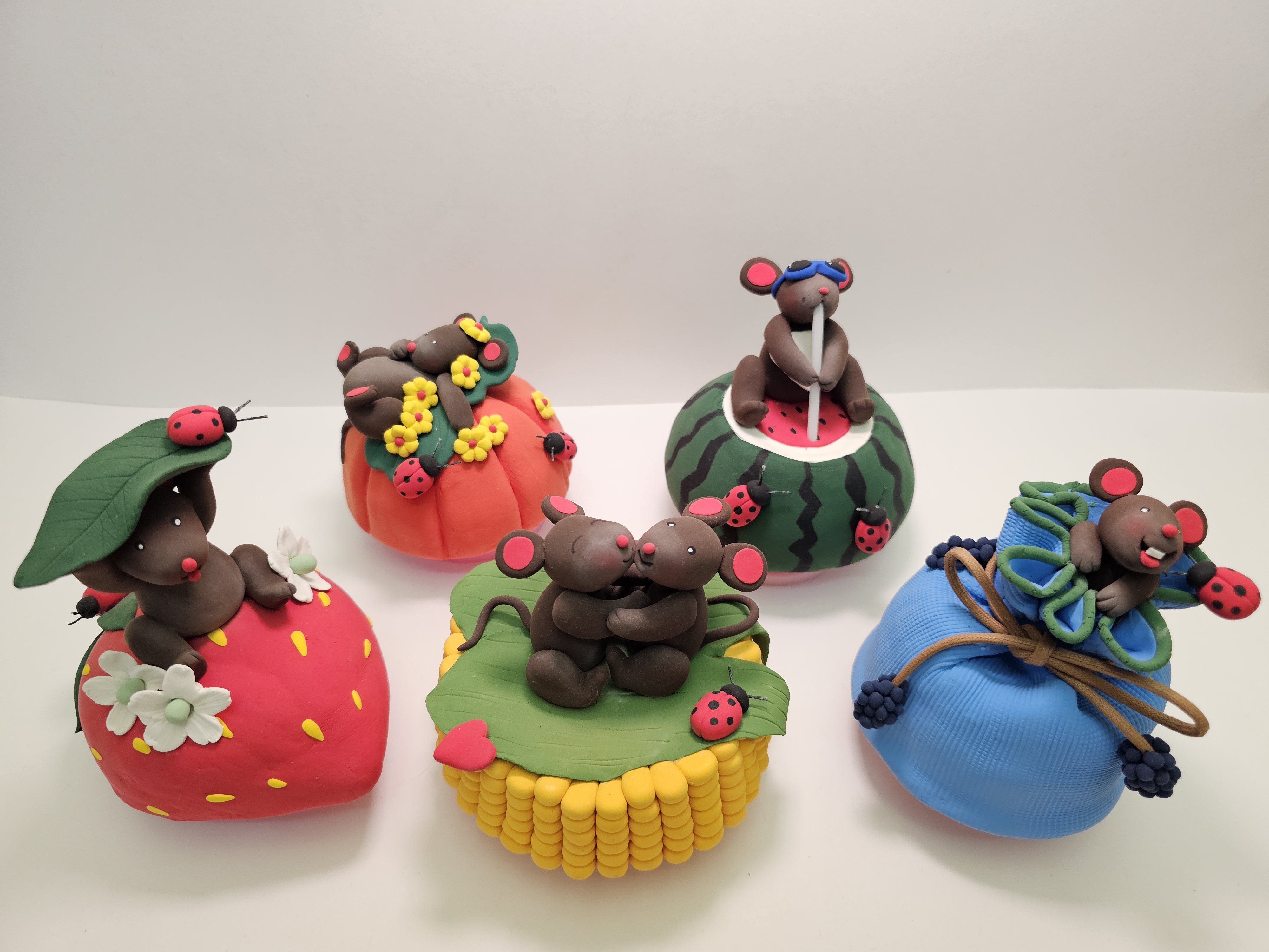 Fruit and friends mice figurines